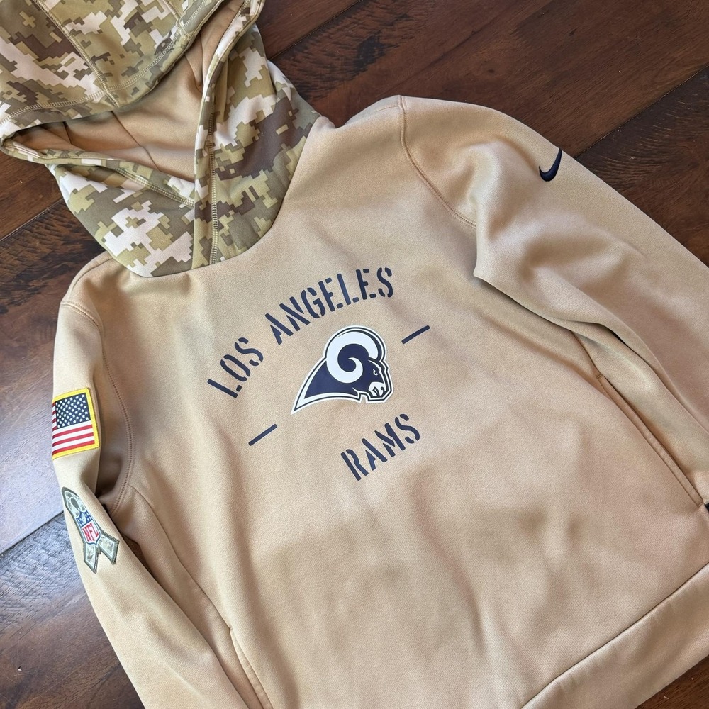 Los Angeles Rams Sweatshirt Mens Medium Beige NFL Nike Salute To Service Dri Fit